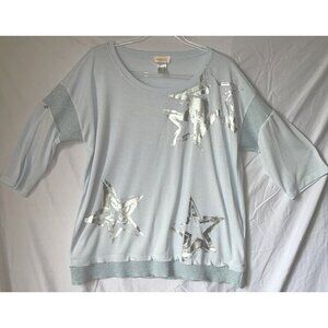 Blue & Silver Star Ambria Womens Size 14 Tunic Top Casual Luxury Stretch Cute